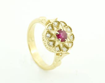 Engagement ring-Gold Diamond Ring-Ruby diamond ring-Anniversery ring-Promise ring- Multistone ring-Stackable ring-Signet ring- For her