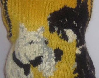 Vintage Ugly Sweater 80's 90's Dog Vest Homely Schnauzer Terrier S M