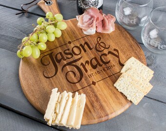 Couple Cutting Board, 40th Wedding Anniversary Gift, Birthday Present, Engagement Gift, Wooden Round Board, Paddle Cutting Board, Gift Idea