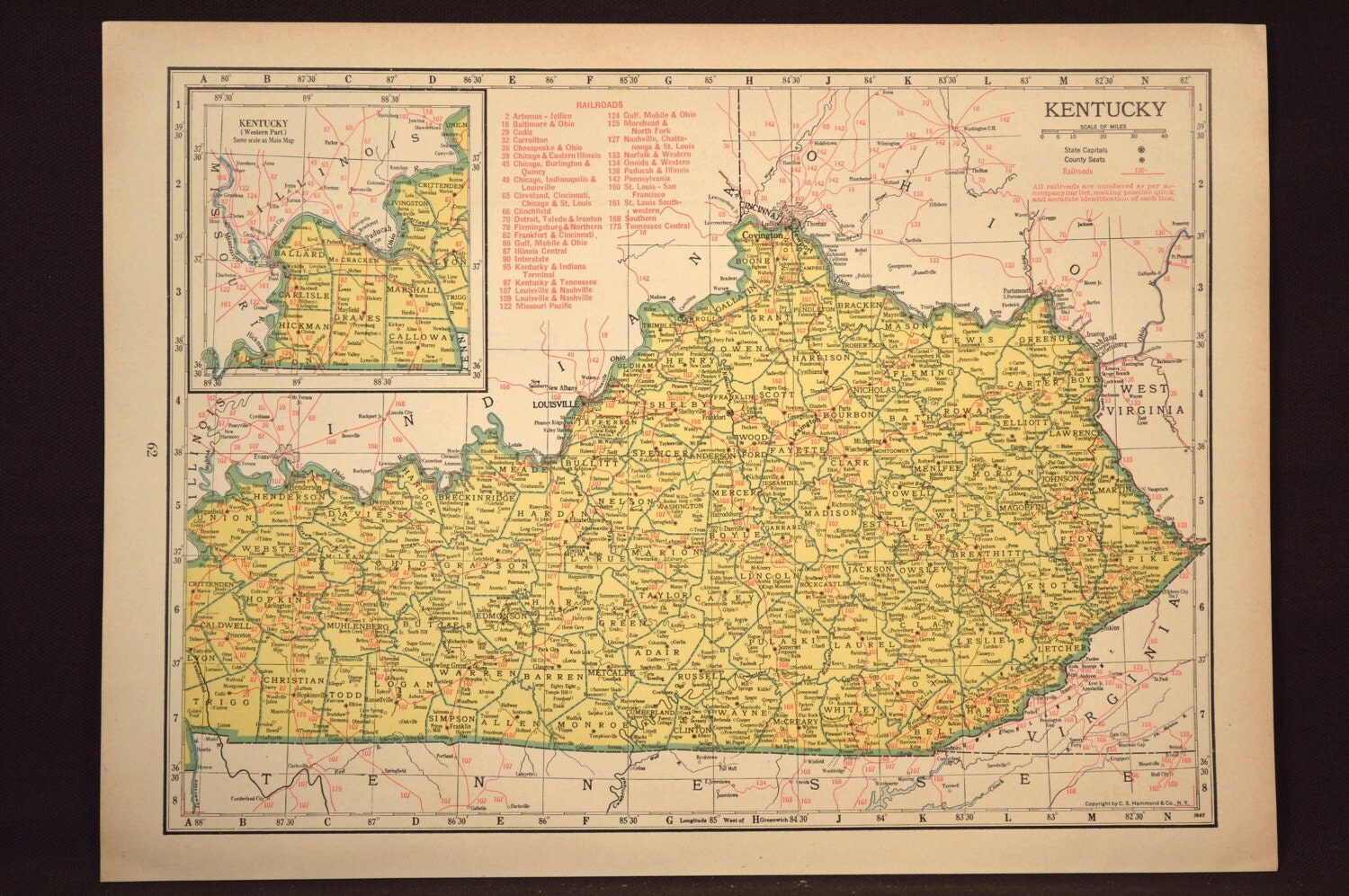 Kentucky Map Kentucky Railroad Vintage 1940s by MapsBooksEphemera