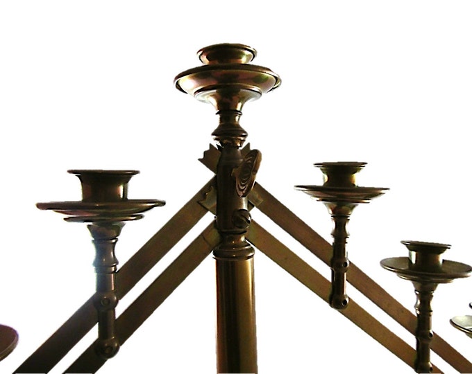 Antique Brass Menorah - Large Hanukkah Brass Menorah - Adjustable Seven-Arm Menorah or Candlesticks - Brass Judaica Candle Holder
