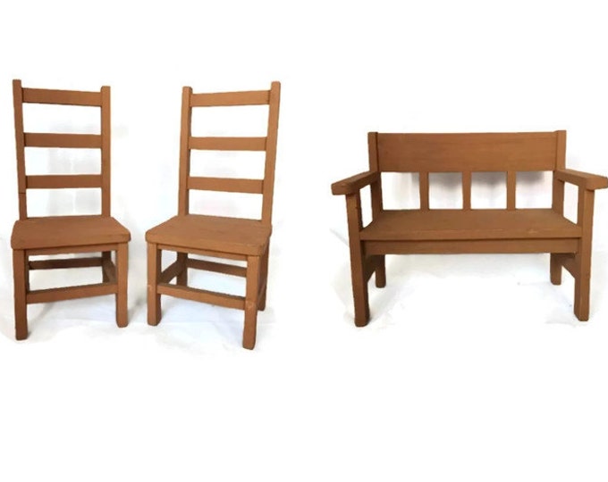 Vintage Philippines Recycled Wood Doll Furniture in Play Scale | Bench and 2 Chairs | Vintage Home Decor