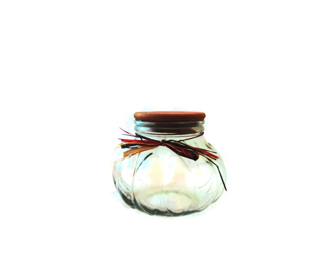 Large Glass Pumpkin Pot Belly Apothecary Jar with Cork Lid / Shabby Vintage Glass Italian Biscotti Jar / Vintage Cookie Jar / Biscuit Jar