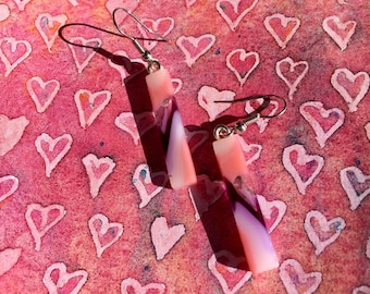 Fused Glass Earrings in Purple and Pink Swirl
