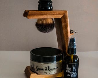 Shaving Kit with Wood Support - Beautiful Gift Set! Unique piece! - Shaving Brush Stand - Men beard care - Shaving brush - Men gift