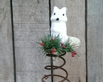 Rustic Christmas Tree Topper Bed Spring White Fox Holiday Decor