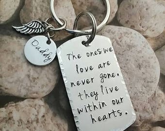 Hand stamped Aluminum Key chain-memorial key chain-daddy-angel wing-daddy in heaven-loss gift-personalized key chain-engraved key chain