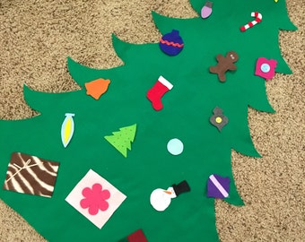 Felt Toddler Christmas Tree, fun toy holiday game kids baby play activity gift idea mini fabric portable wall decoration craft children home