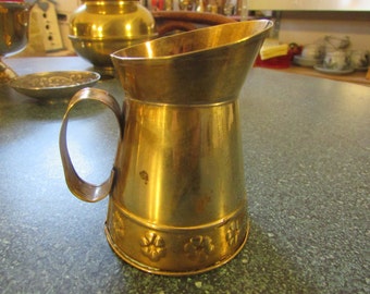 Vintage Miniature Brass Pitcher W/ Raised Flower Design