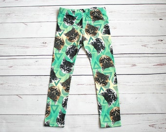 Cat Leggings - Girl's Leggings - Girl's Pants - Kitty Leggings - Kitten Leggings - Geometric Leggings - Geo Kitten Leggings - Brushed Poly
