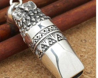 Retro design S925 Sterling Silver Owl Charm Whistle pendant 12.9g