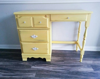 Yellow Student Desk Distressed Furniture Cottage Chic Office Decor Rustic Decor Yellow Decor Cottage Decor Cottage Furniture
