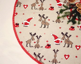 Tree skirt, Christmas Tree Skirt Santa Claus Rudolph Fabric Xmas Tree Skirt Holiday Decor Christmas Ornament Decoration