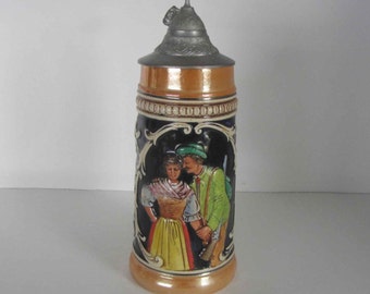 Vintage West Germany Stoneware Bonn Beer Stein with Pewter Lid.