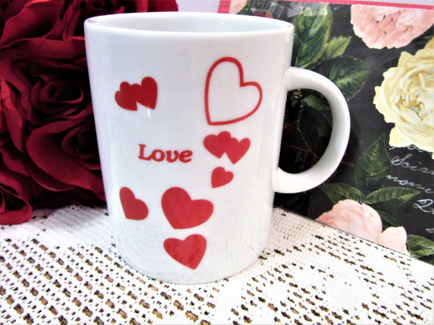 Valentine's Mugs Hearts Love Porcelain by PorcelainChinaArt