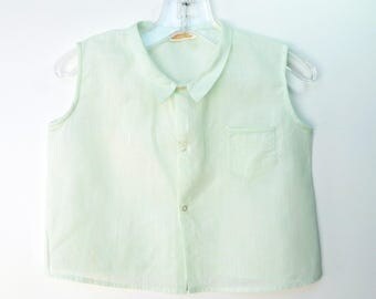1950's Vintage Infant Girls Mint Green Batiste Diaper Shirt w/ Collar 12 Months