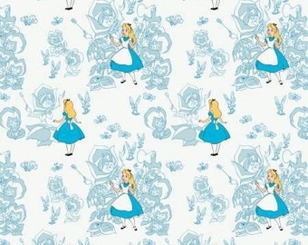 Alice in Wonderland, Golden Afternoon Blue flowers, cotton fabric by Camelot Fabrics