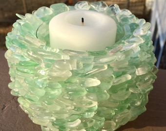 Genuine Sea Glass Votive Candle Holder