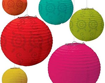 Set Of 6 Colorful Fiesta Caliente Hanging Paper Lanterns In 3 Sizes! - Candy Buffet Backdrop Beautiful Fun - Party Decor - Cinco de Mayo!