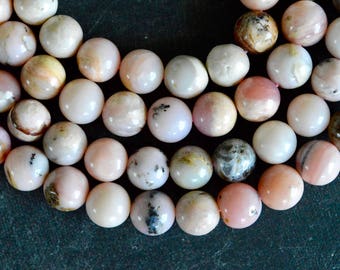8mm Pink Peruvian Opal Bead Pink Stone Bead (10 beads) Natural Pale Pink Opal Gemstone Round Smooth Pink Stone Beads