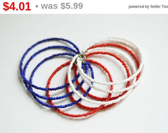 SALE! Bead bracelet, Red and White and Blue