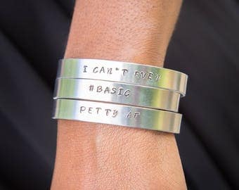 Petty AF - I Can't Even - Basic - Funny Jewelry - Gifts for Her - Stocking Stuffers - Gifts Under 10 - Stamped Bracelets - Jewelry Set