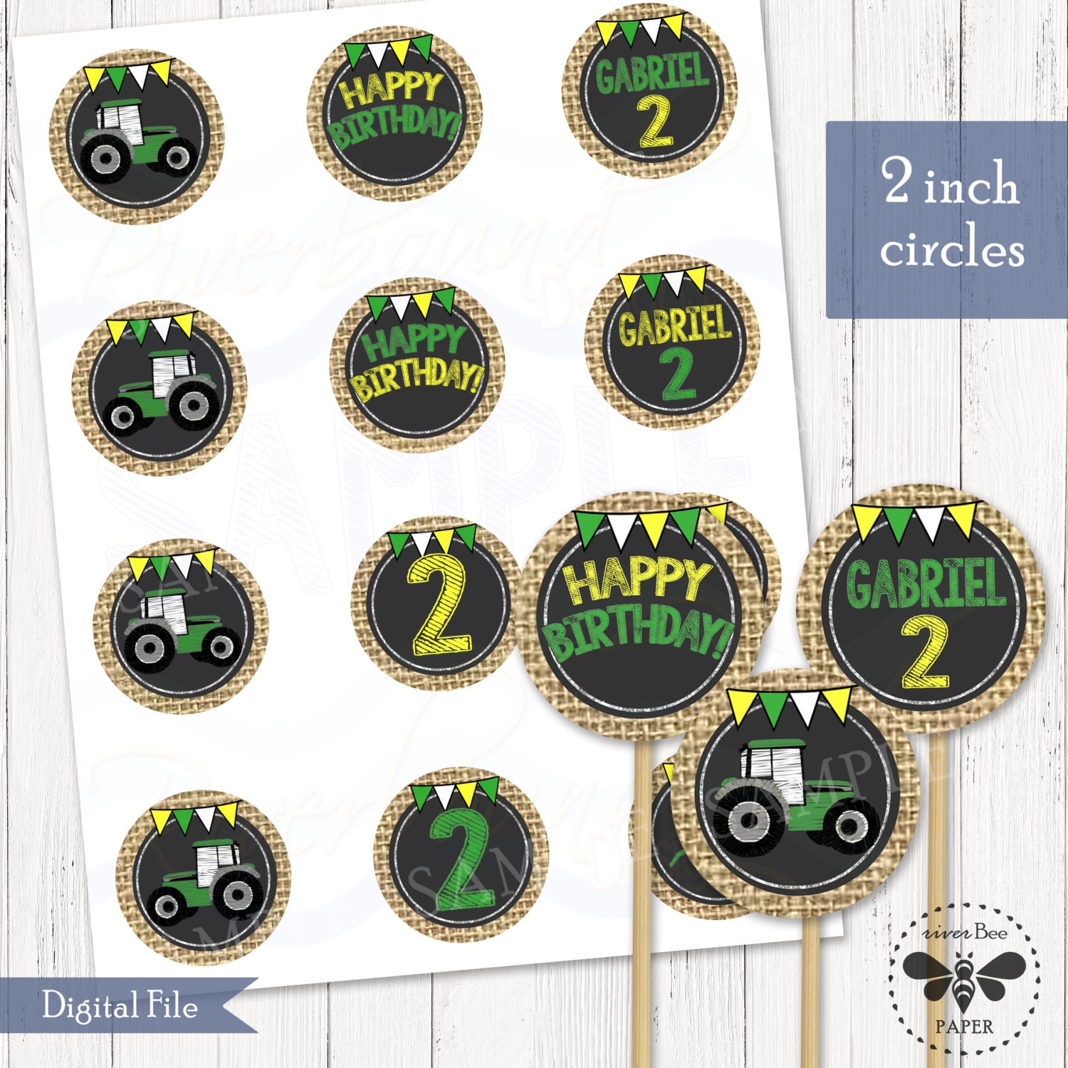 Tractor Cupcake Topper Printable / Customized Tractor 2 inch