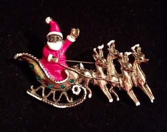 Santa's Sleigh Brooch / Pin