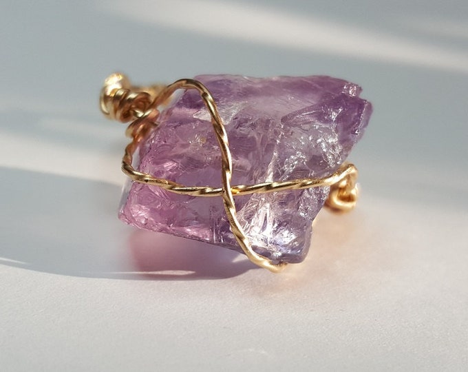 Raw Amethyst Ring ~ 6th Anniversary Gift, Simple Promise Ring ~ Rough Cut Gemstone Minimalistic Ring ~ Wire Wrap Ring ~ February Birthstone