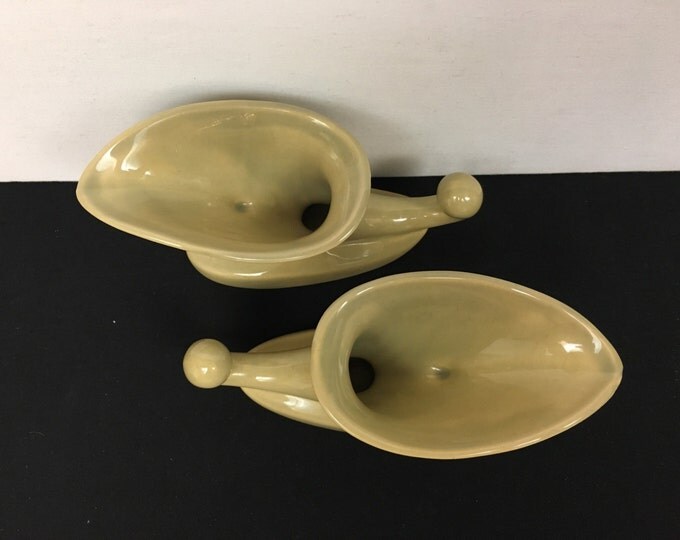 Storewide 25% Off SALE Antique Cornucopia Roseville Pottery 1018-6 Decorative Matching Vases Featuring Slag Green Finish Design