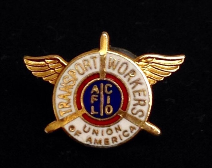 Storewide 25% Off SALE Vintage Gold Tone Transportation Workers Union Of America Members Pin Featuring Enamel Painted Design With Textured D