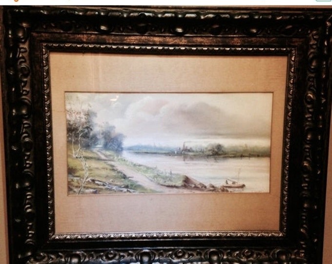 Storewide 25% Off SALE Beautiful Original 19th Century Painting of Costal Beach Scene That's Artist Signed Above This 1890 Chalk-Art Piece