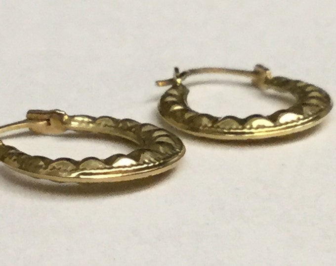 Storewide 25% Off SALE Vintage 10k Yellow Gold Horseshoe Inspired Pierced Earrings Featuring Elegant Raised Geometric Design