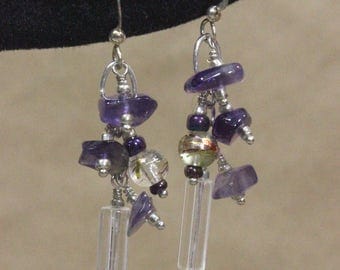 Purple Earrings, Beaded Earrings, Glass Bead Earrings, Silver Earrings, Dangle Earrings