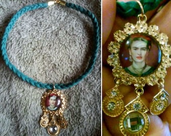 Air Force Blue Suede Frida Kahlo Choker Necklace