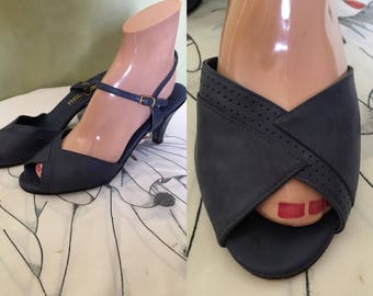 Maserati Vintage Peep Toe Kitten Heel Indigo Shoes