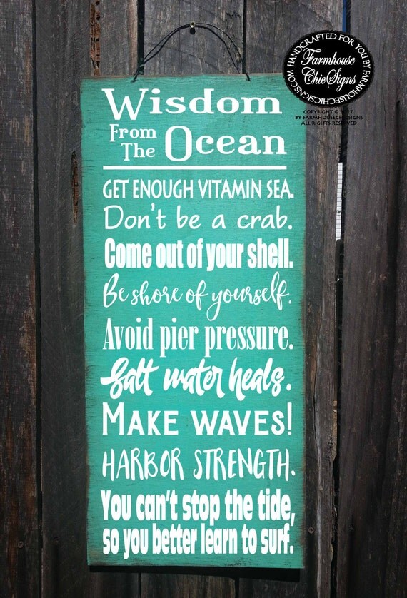beach decor, beach house decoration, ocean wisdom, wisdom from the ocean, beach advice, beach house, beach wall art, beach wall decor, 276