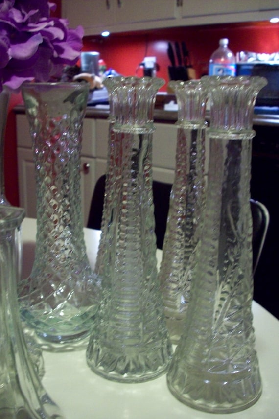 Clear Glass vase set Vintage Bud Vase collection set of 16