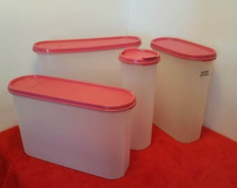 Vintage tupperware modular mate oval containers, super ovals, shake and pour, pink tupperware, magenta tupperware #1643, #2402, #2351, #1614