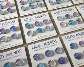 Glass Magnets, Galaxy Magnets, Gifts for Her, Galaxy, Watercolor Magnet, Magnet Set, Fridge Magnet, Office Set, Teacher Gift, Gift Set