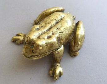 Adorable Solid Cast Brass Frog Ashtray