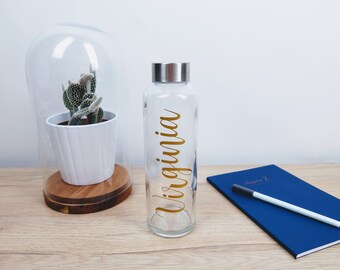 Glass Water Bottle Personalized Monogram 16 ounces gift bridesmaid teacher workout mothers day christmas gifts