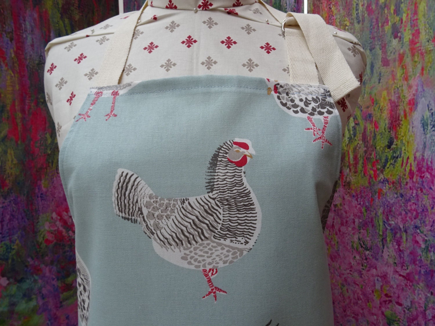 SALE Chicken Apron with pocket pale blue Hand by Jelubee on Etsy
