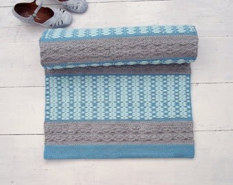 Blue Grey Rug, Runner Rug, Kitchen Rug, Kids Rug, Woven Cotton Rug, Double Sided, Handmade on the Loom, Ready to Ship, 50% SALE