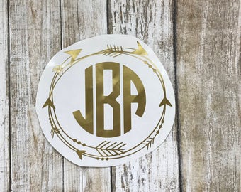 Arrow Circle Monogram / car decal / monogram decal / arrow decal / laptop decal / arrow border / personalized decal / monogram sticker
