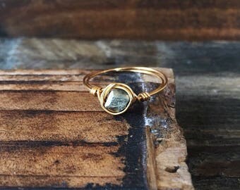 Wire wrapped ring - gold filled ring - gemstone ring - pyrite ring - dainty ring - stacking ring - silver ring