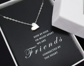 Friendship Necklace Sterling Silver Tiny Heart Necklace, Best Friend Gift, Best Friend Necklace with Message Card