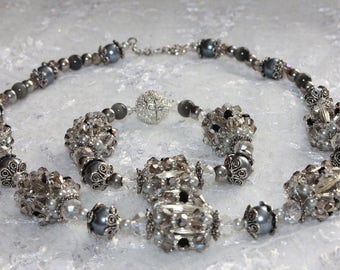 Grey necklace bib necklace statement gift women wife birthday mom birthday trending necklace gray jewelry for her wife bi