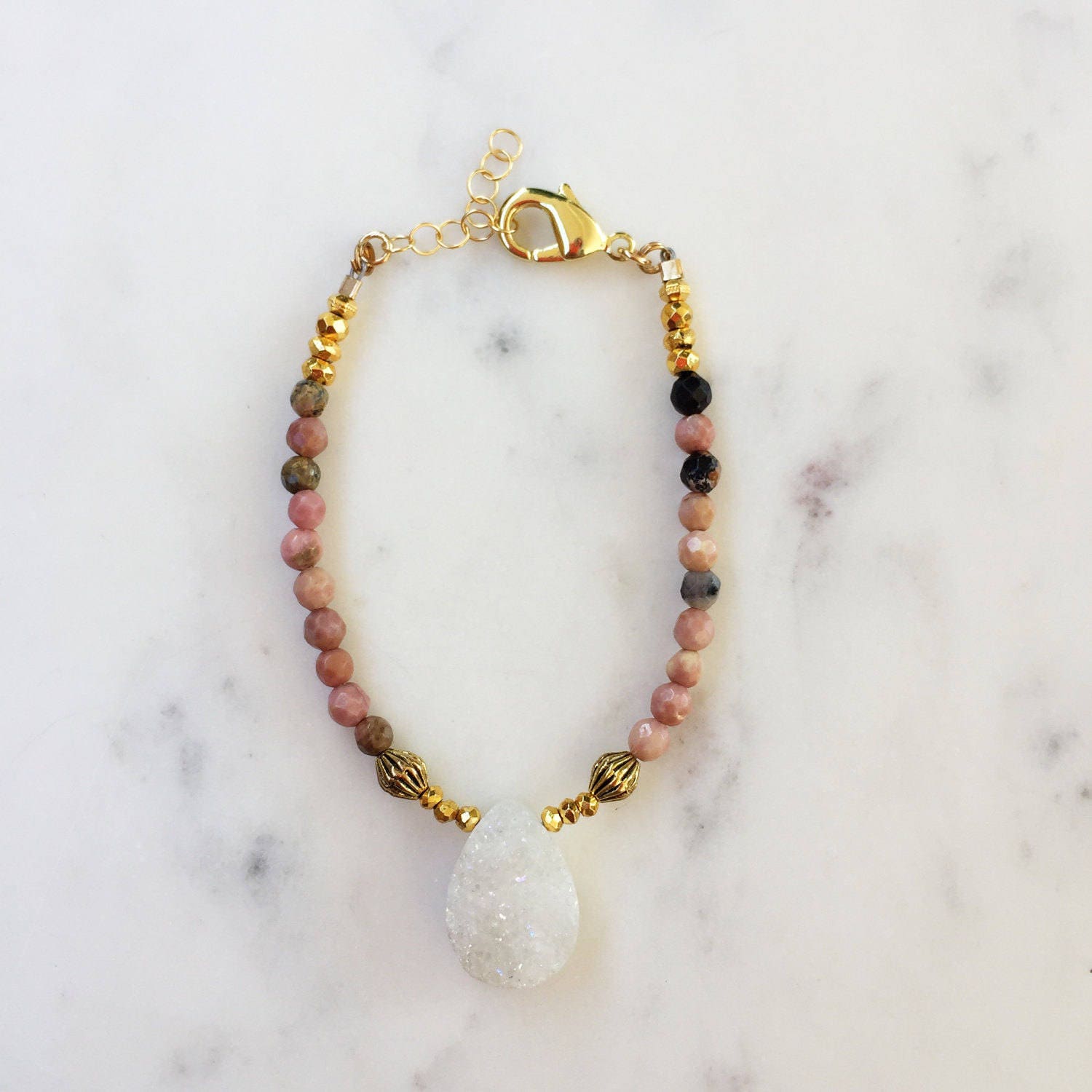 Druzy Teardrop Beaded Bracelet | Raw Gemstones | Beaded Bracelet |