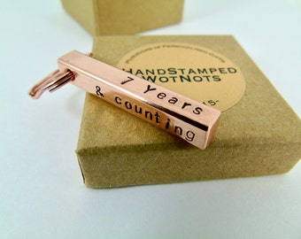 Copper Bar Keyring Hand Stamped Personalised Gift for Him for Her Couples 7th Anniversary Family Home New House Mother's Day in Gift Box